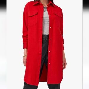 Vince Camuto Women's Cotton Blend Sweater Shirt Jacket, Vented Sides Red Size XL